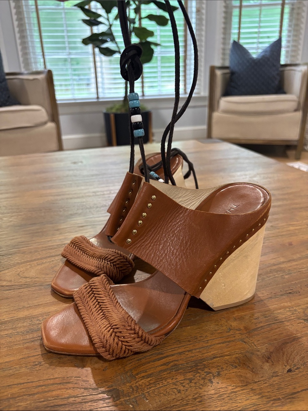 Women’s Thakoon Wrap Around Strap Wood Block Heel Sandals